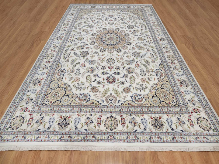 10'0" x 14'0" New Hand Knotted Ivory Wool & Silk Rectangle Oriental Rug - MOA10292501