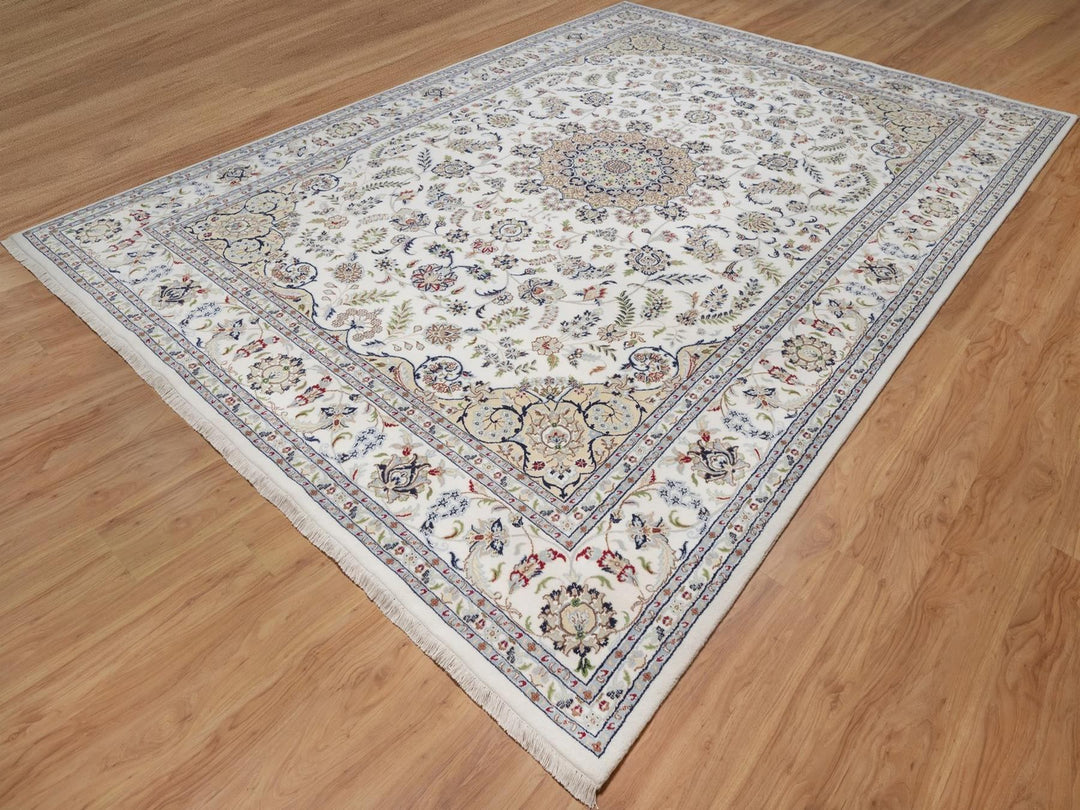 10'0" x 14'0" New Hand Knotted Ivory Wool & Silk Rectangle Oriental Rug - MOA10292501