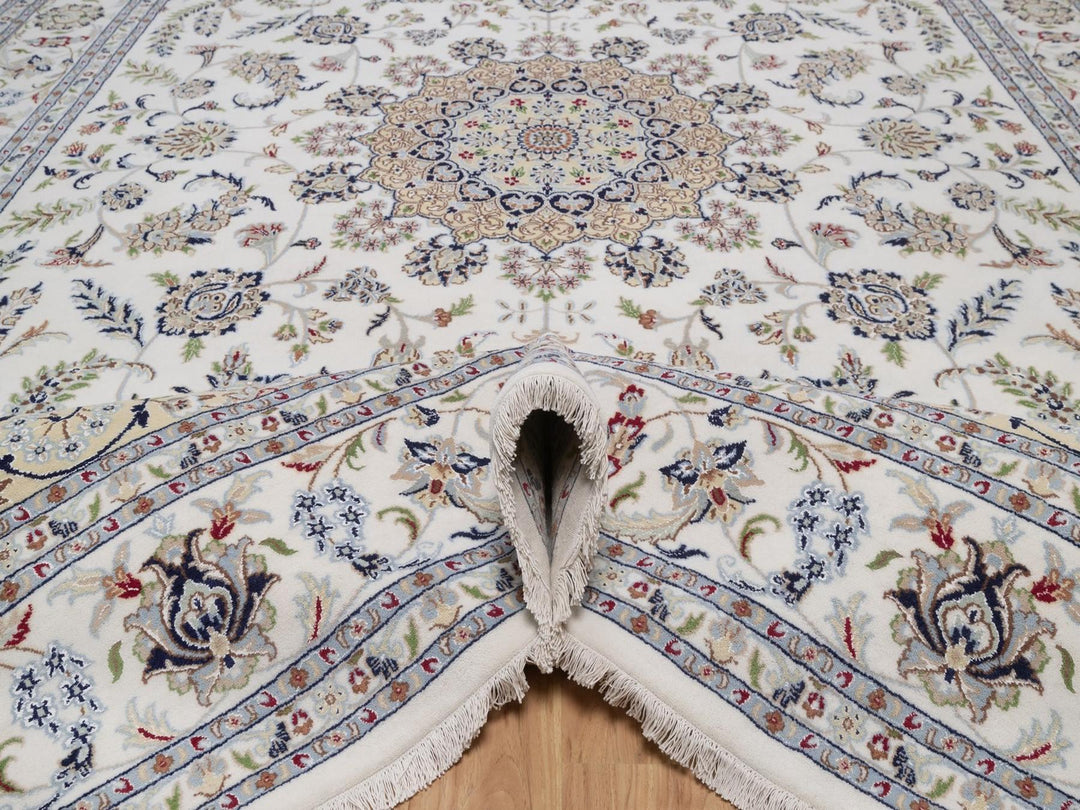 10'0" x 14'0" New Hand Knotted Ivory Wool & Silk Rectangle Oriental Rug - MOA10292501