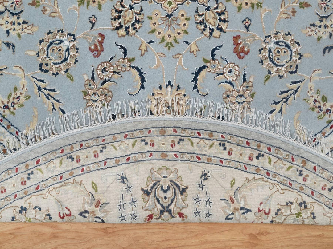 7'9" x 7'9" New Hand Knotted Blue Wool & Silk Round Oriental Rug - MOA10292502