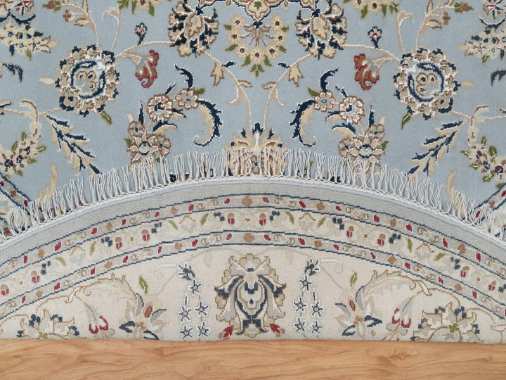 7'9" x 7'9" New Hand Knotted Blue Wool & Silk Round Oriental Rug - MOA10292502