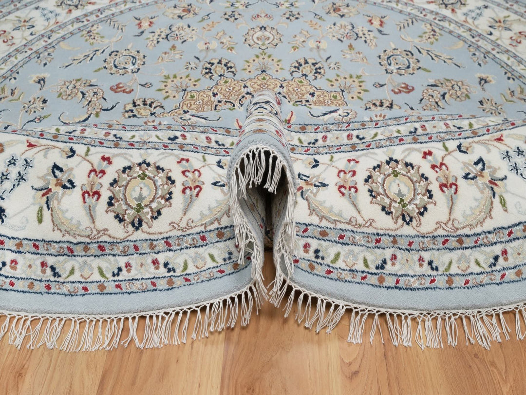 7'9" x 7'9" New Hand Knotted Blue Wool & Silk Round Oriental Rug - MOA10292502