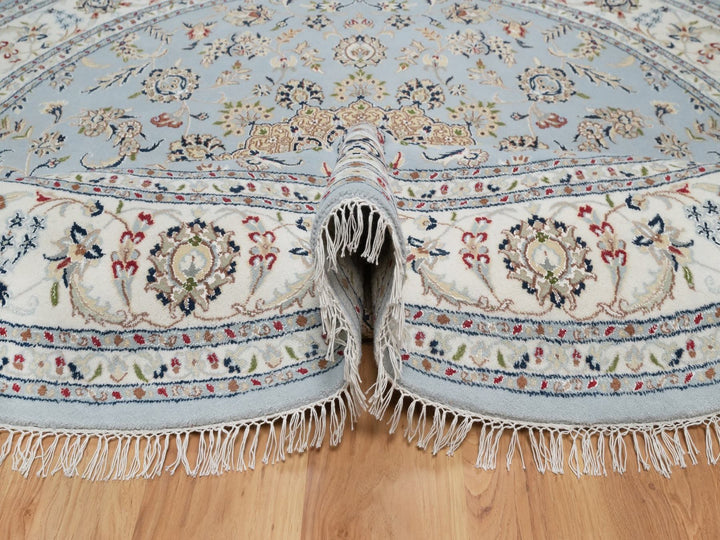 7'9" x 7'9" New Hand Knotted Blue Wool & Silk Round Oriental Rug - MOA10292502