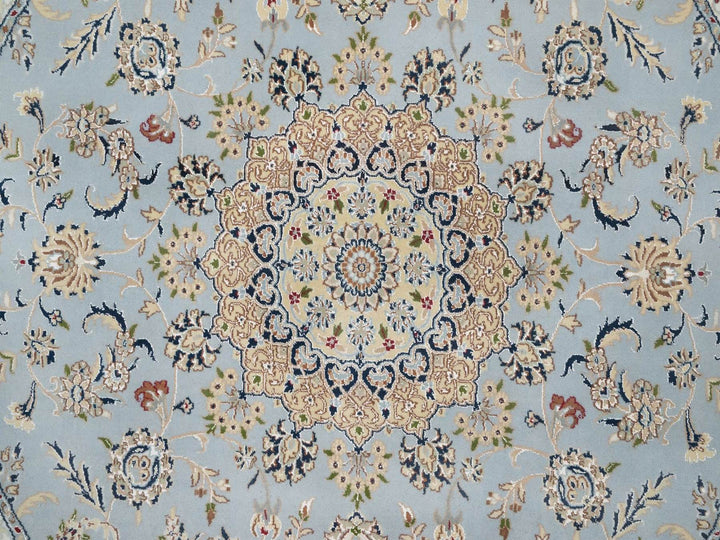 7'9" x 7'9" New Hand Knotted Blue Wool & Silk Round Oriental Rug - MOA10292502