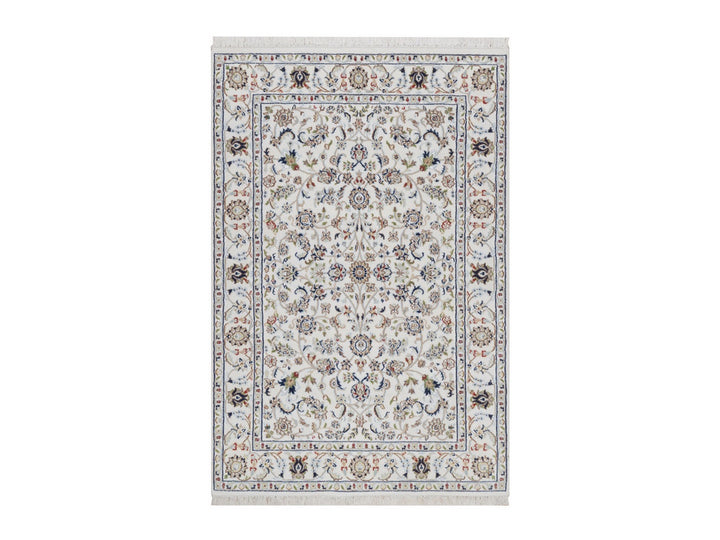 4'1" x 6'2" New Hand Knotted Ivory Wool & Silk Rectangle Oriental Rug - MOA10292503