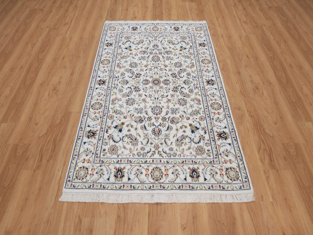 4'1" x 6'2" New Hand Knotted Ivory Wool & Silk Rectangle Oriental Rug - MOA10292503