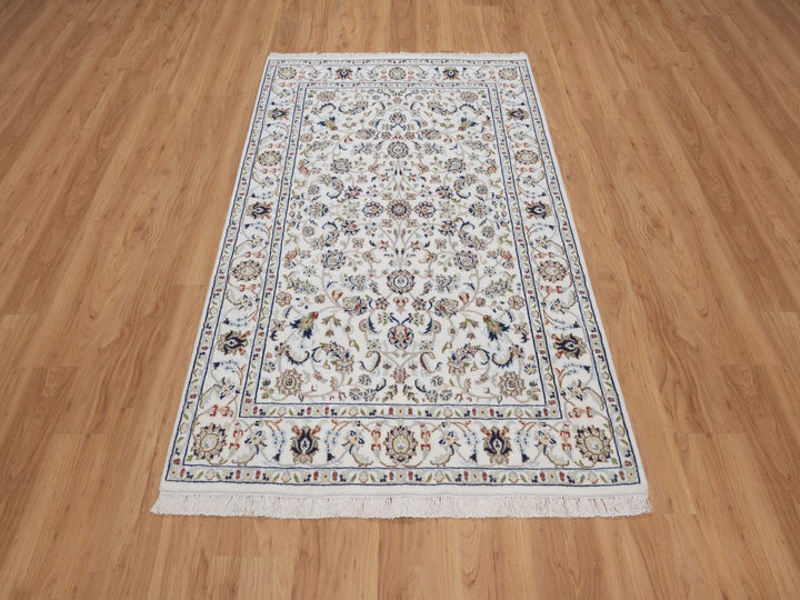 4'1" x 6'2" New Hand Knotted Ivory Wool & Silk Rectangle Oriental Rug - MOA10292503