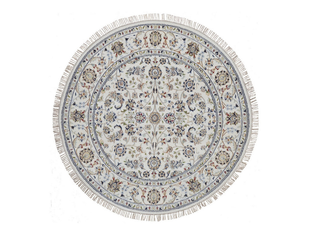 5'2" x 5'2" New Hand Knotted Ivory Wool & Silk Round Oriental Rug - MOA10292504