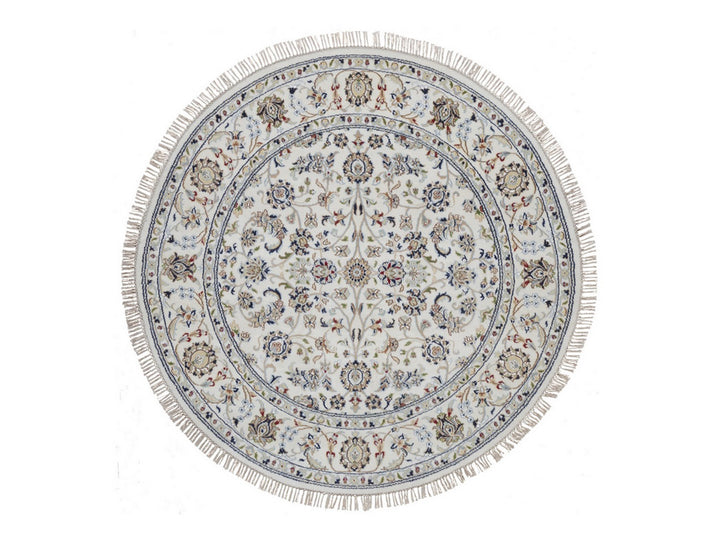 5'2" x 5'2" New Hand Knotted Ivory Wool & Silk Round Oriental Rug - MOA10292504