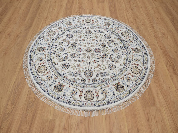 5'2" x 5'2" New Hand Knotted Ivory Wool & Silk Round Oriental Rug - MOA10292504