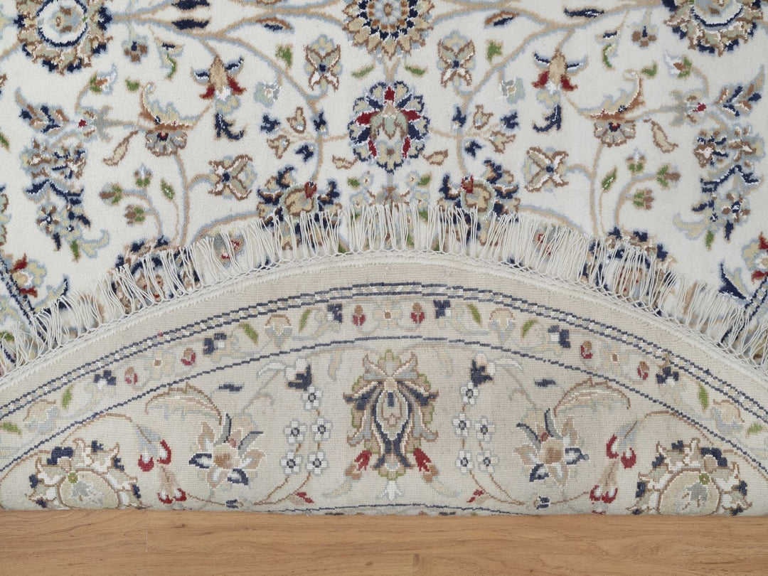 5'2" x 5'2" New Hand Knotted Ivory Wool & Silk Round Oriental Rug - MOA10292504
