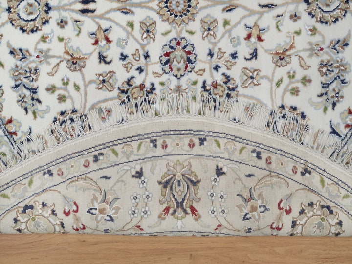 5'2" x 5'2" New Hand Knotted Ivory Wool & Silk Round Oriental Rug - MOA10292504