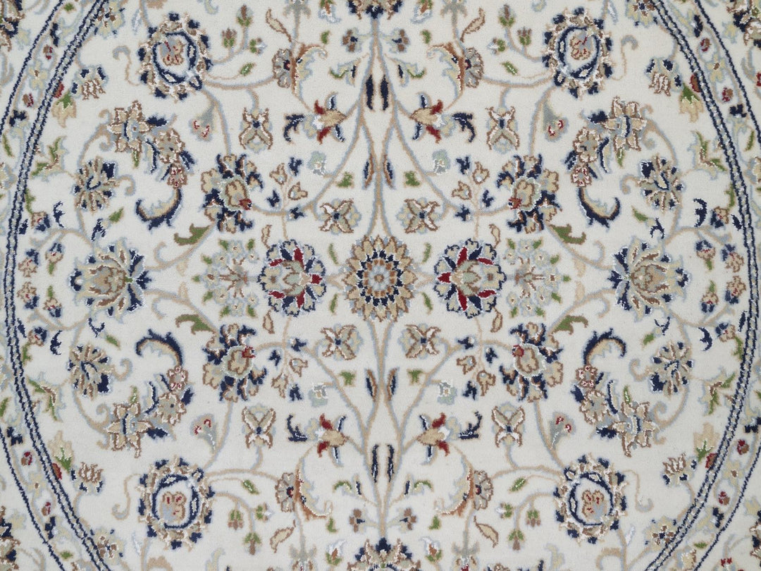 5'2" x 5'2" New Hand Knotted Ivory Wool & Silk Round Oriental Rug - MOA10292504