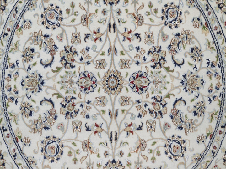 5'2" x 5'2" New Hand Knotted Ivory Wool & Silk Round Oriental Rug - MOA10292504