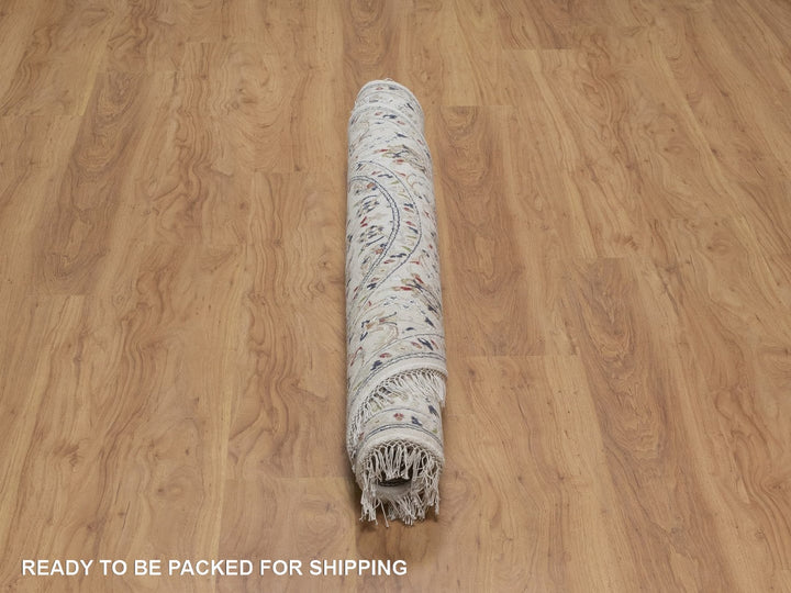 5'2" x 5'2" New Hand Knotted Ivory Wool & Silk Round Oriental Rug - MOA10292504