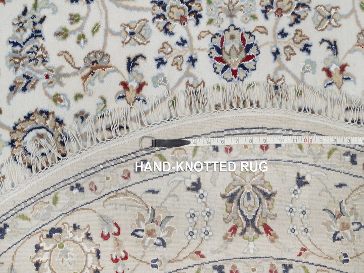 5'2" x 5'2" New Hand Knotted Ivory Wool & Silk Round Oriental Rug - MOA10292504