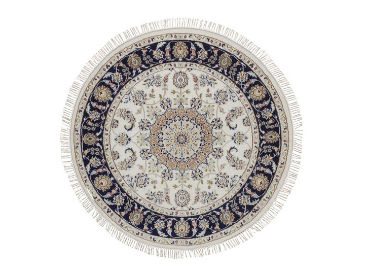 4'2" x 4'2" New Hand Knotted Ivory Wool & Silk Round Oriental Rug - MOA10292505