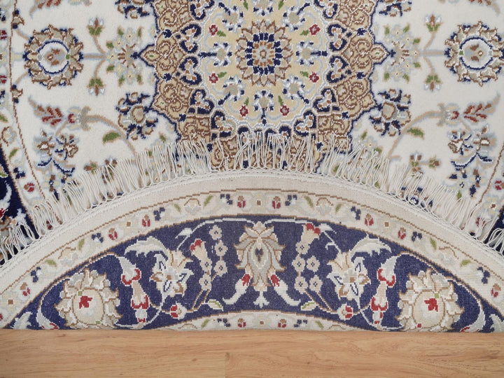 4'2" x 4'2" New Hand Knotted Ivory Wool & Silk Round Oriental Rug - MOA10292505
