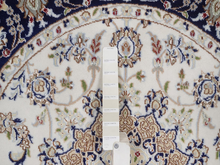 4'2" x 4'2" New Hand Knotted Ivory Wool & Silk Round Oriental Rug - MOA10292505