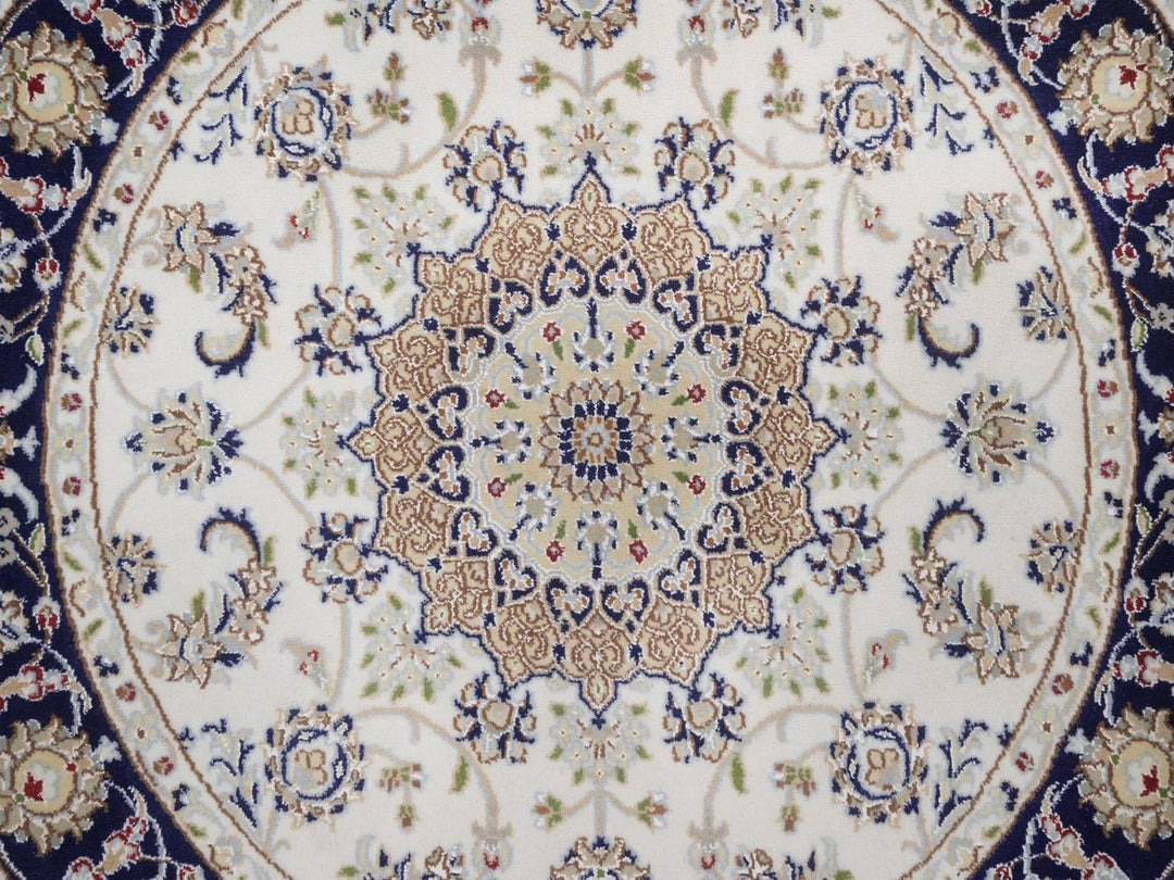 4'2" x 4'2" New Hand Knotted Ivory Wool & Silk Round Oriental Rug - MOA10292505