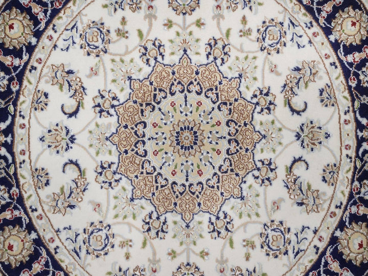 4'2" x 4'2" New Hand Knotted Ivory Wool & Silk Round Oriental Rug - MOA10292505