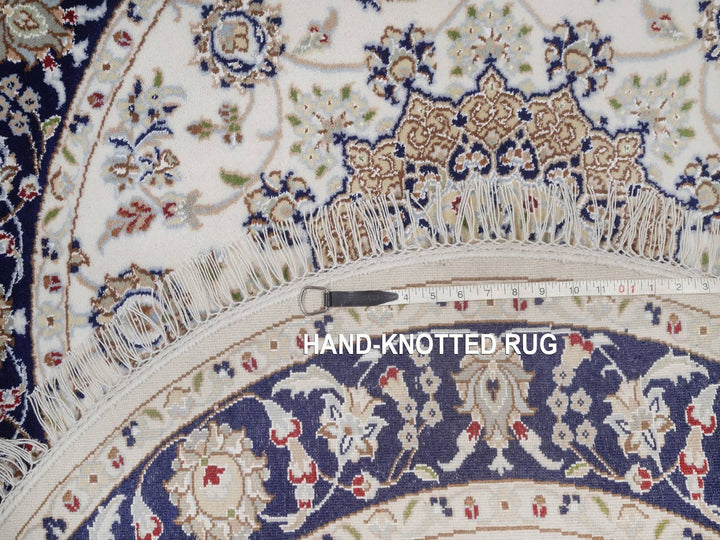 4'2" x 4'2" New Hand Knotted Ivory Wool & Silk Round Oriental Rug - MOA10292505