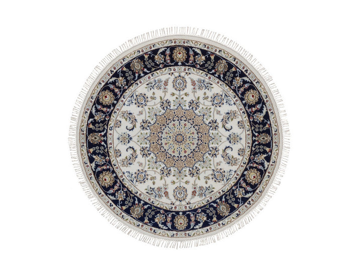 4'2" x 4'2" New Hand Knotted Ivory Wool & Silk Round Oriental Rug - MOA10292506