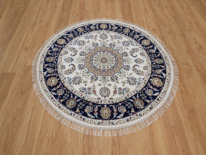 4'2" x 4'2" New Hand Knotted Ivory Wool & Silk Round Oriental Rug - MOA10292506