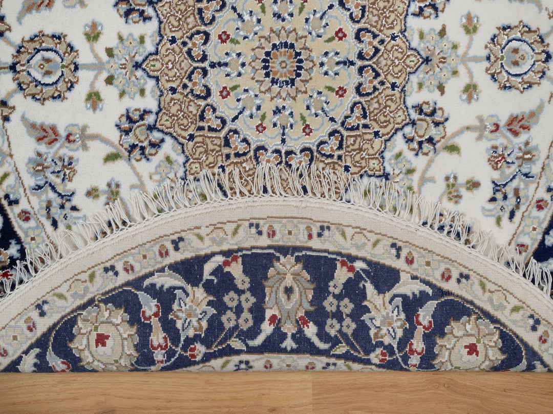 4'2" x 4'2" New Hand Knotted Ivory Wool & Silk Round Oriental Rug - MOA10292506