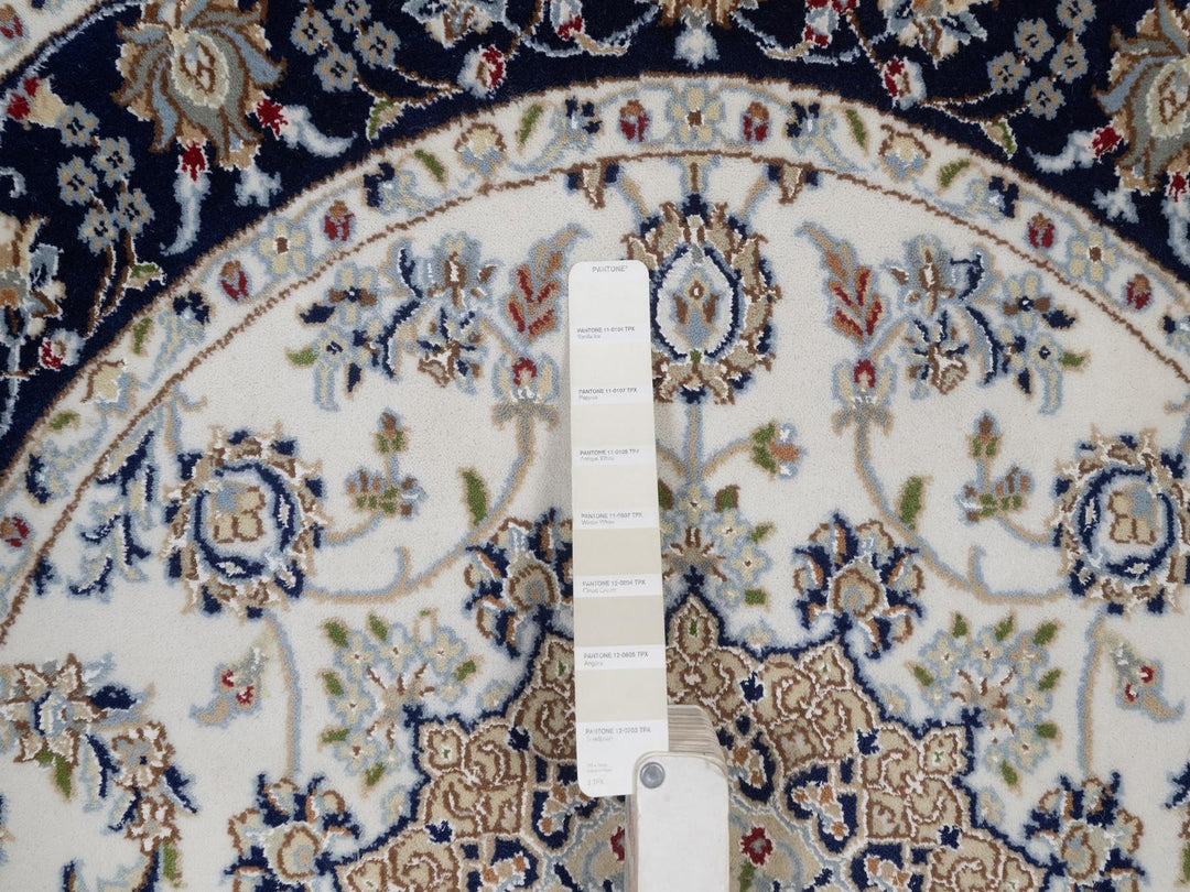 4'2" x 4'2" New Hand Knotted Ivory Wool & Silk Round Oriental Rug - MOA10292506