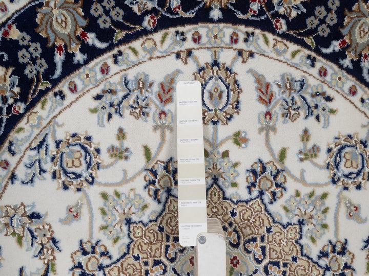 4'2" x 4'2" New Hand Knotted Ivory Wool & Silk Round Oriental Rug - MOA10292506