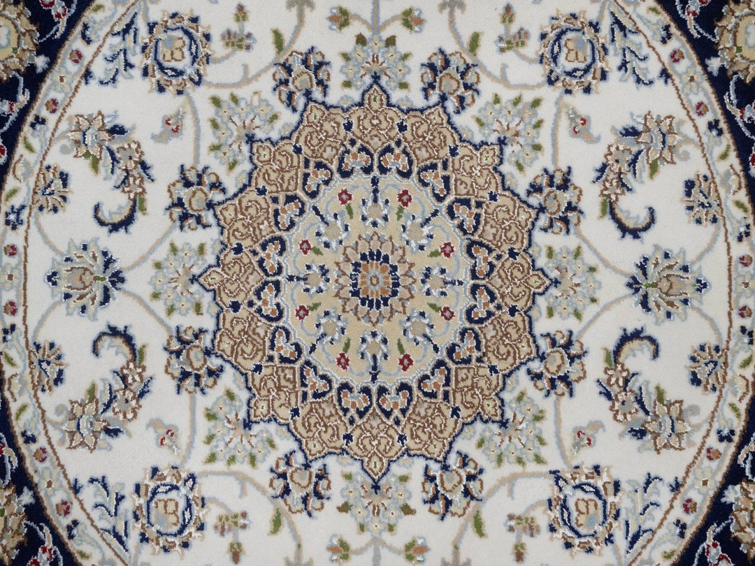 4'2" x 4'2" New Hand Knotted Ivory Wool & Silk Round Oriental Rug - MOA10292506
