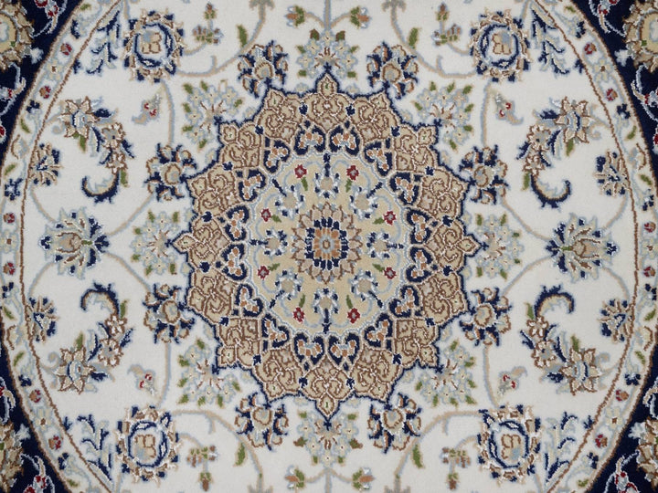 4'2" x 4'2" New Hand Knotted Ivory Wool & Silk Round Oriental Rug - MOA10292506