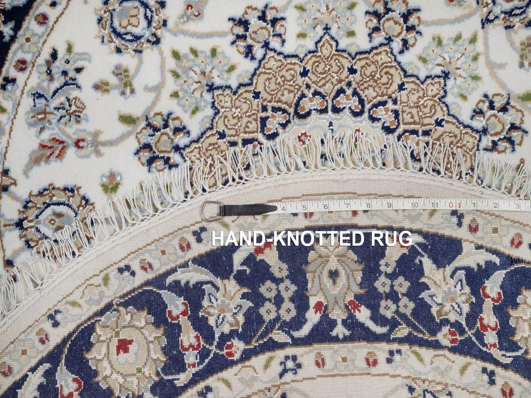 4'2" x 4'2" New Hand Knotted Ivory Wool & Silk Round Oriental Rug - MOA10292506