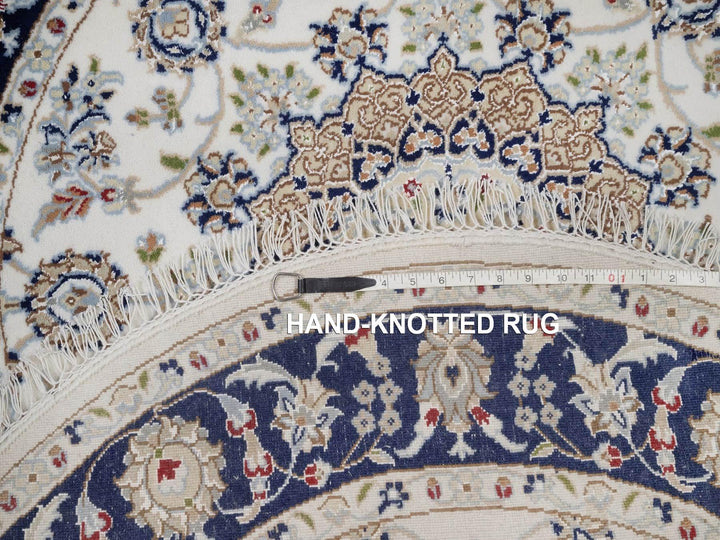 4'2" x 4'2" New Hand Knotted Ivory Wool & Silk Round Oriental Rug - MOA10292506
