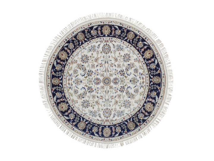 4'1" x 4'2" New Hand Knotted Ivory Wool & Silk Round Oriental Rug - MOA10292507