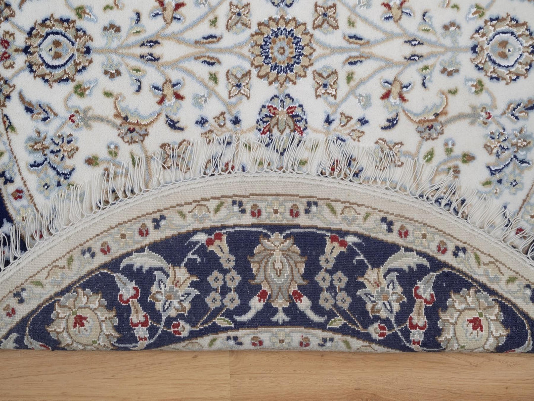 4'1" x 4'2" New Hand Knotted Ivory Wool & Silk Round Oriental Rug - MOA10292507