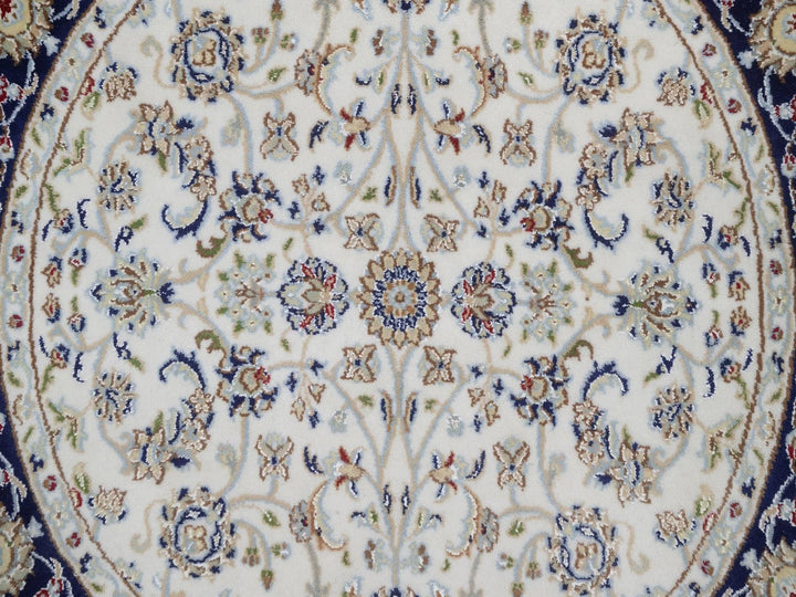 4'1" x 4'2" New Hand Knotted Ivory Wool & Silk Round Oriental Rug - MOA10292507
