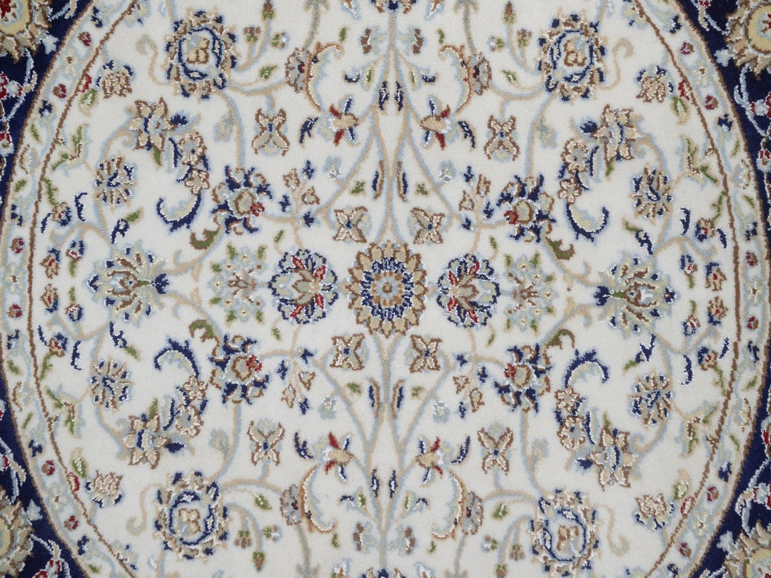 4'3" x 4'3" New Hand Knotted Ivory Wool & Silk Round Oriental Rug - MOA10292508