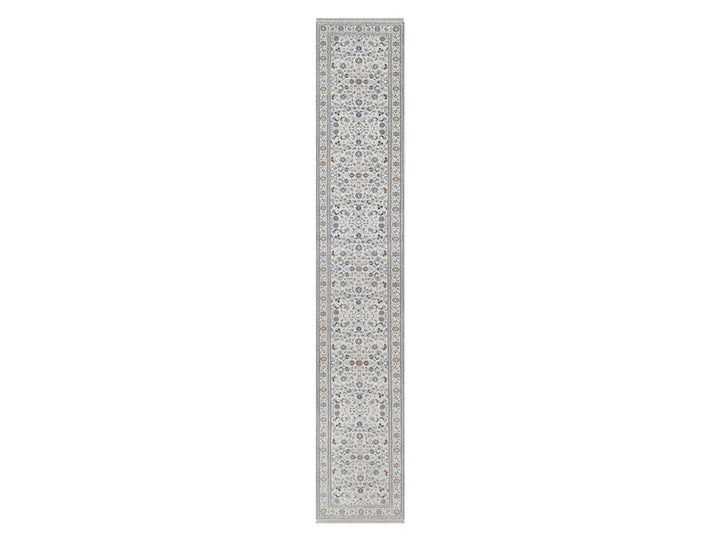 2'10" x 16'0" New Hand Knotted Ivory Wool & Silk Runner Oriental Rug - MOA10292509