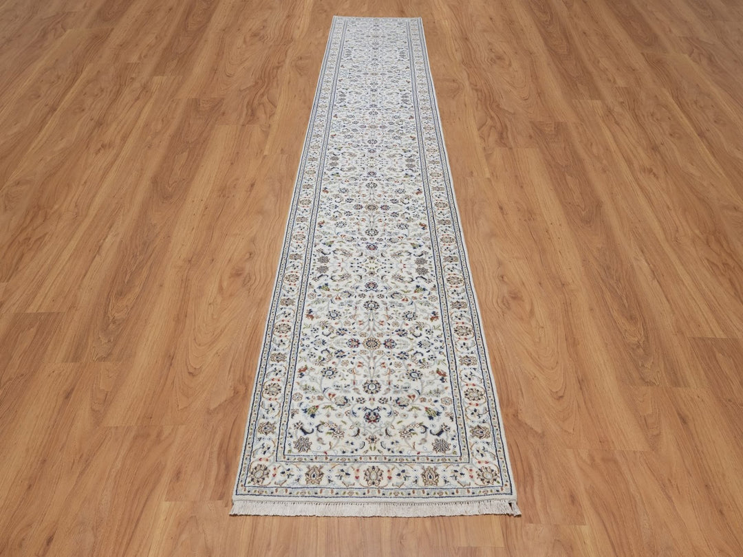 2'10" x 16'0" New Hand Knotted Ivory Wool & Silk Runner Oriental Rug - MOA10292509