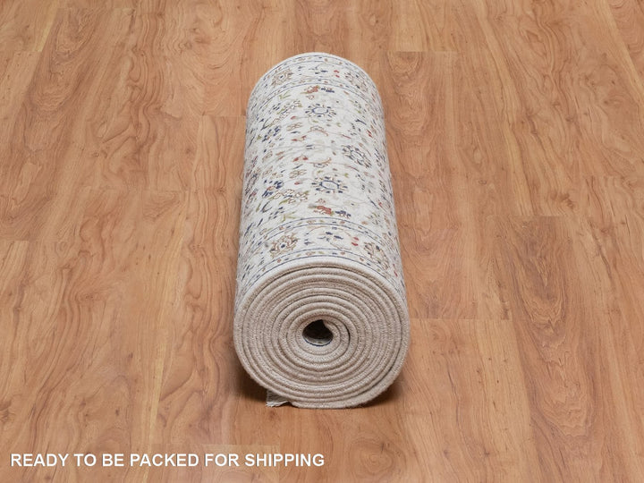 2'10" x 16'0" New Hand Knotted Ivory Wool & Silk Runner Oriental Rug - MOA10292509
