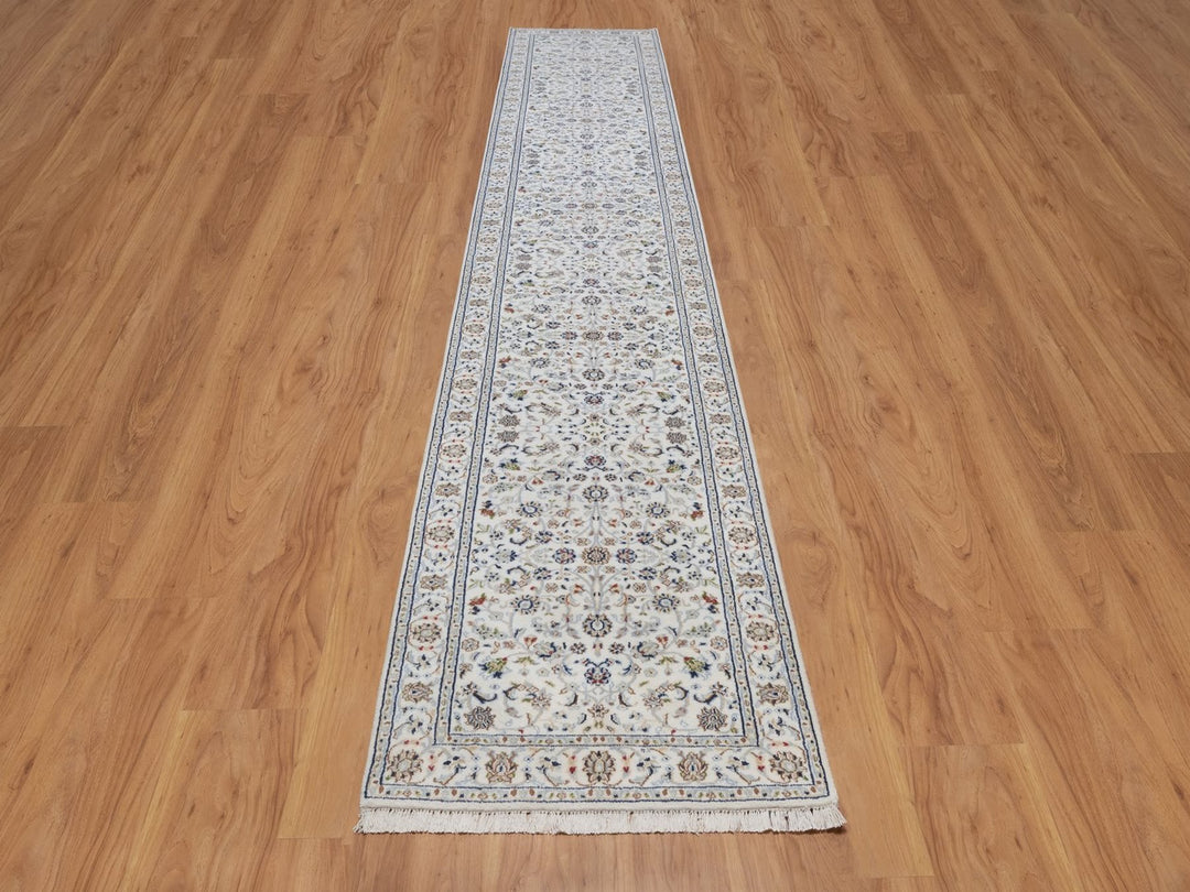 2'10" x 16'1" New Hand Knotted Ivory Wool & Silk Runner Oriental Rug - MOA10292510