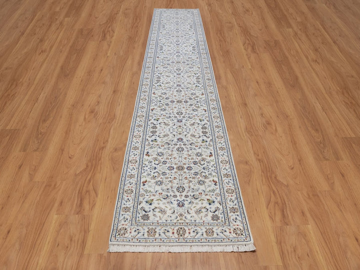 2'10" x 16'1" New Hand Knotted Ivory Wool & Silk Runner Oriental Rug - MOA10292510