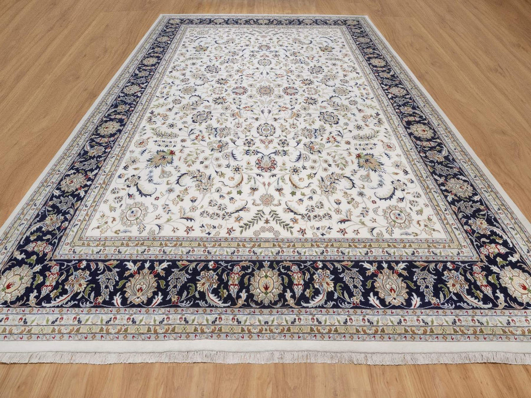 11'11" x 15'11" New Hand Knotted Ivory Wool & Silk Rectangle Oriental Rug - MOA10292511