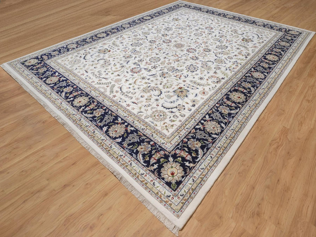 11'11" x 15'11" New Hand Knotted Ivory Wool & Silk Rectangle Oriental Rug - MOA10292511