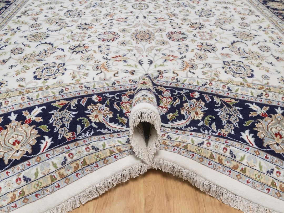 11'11" x 15'11" New Hand Knotted Ivory Wool & Silk Rectangle Oriental Rug - MOA10292511