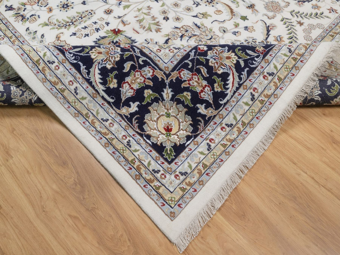 11'11" x 15'11" New Hand Knotted Ivory Wool & Silk Rectangle Oriental Rug - MOA10292511