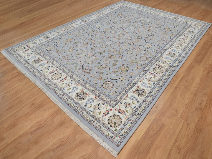 8'9" x 12'2" New Hand Knotted Blue Wool & Silk Rectangle Oriental Rug - MOA10292512