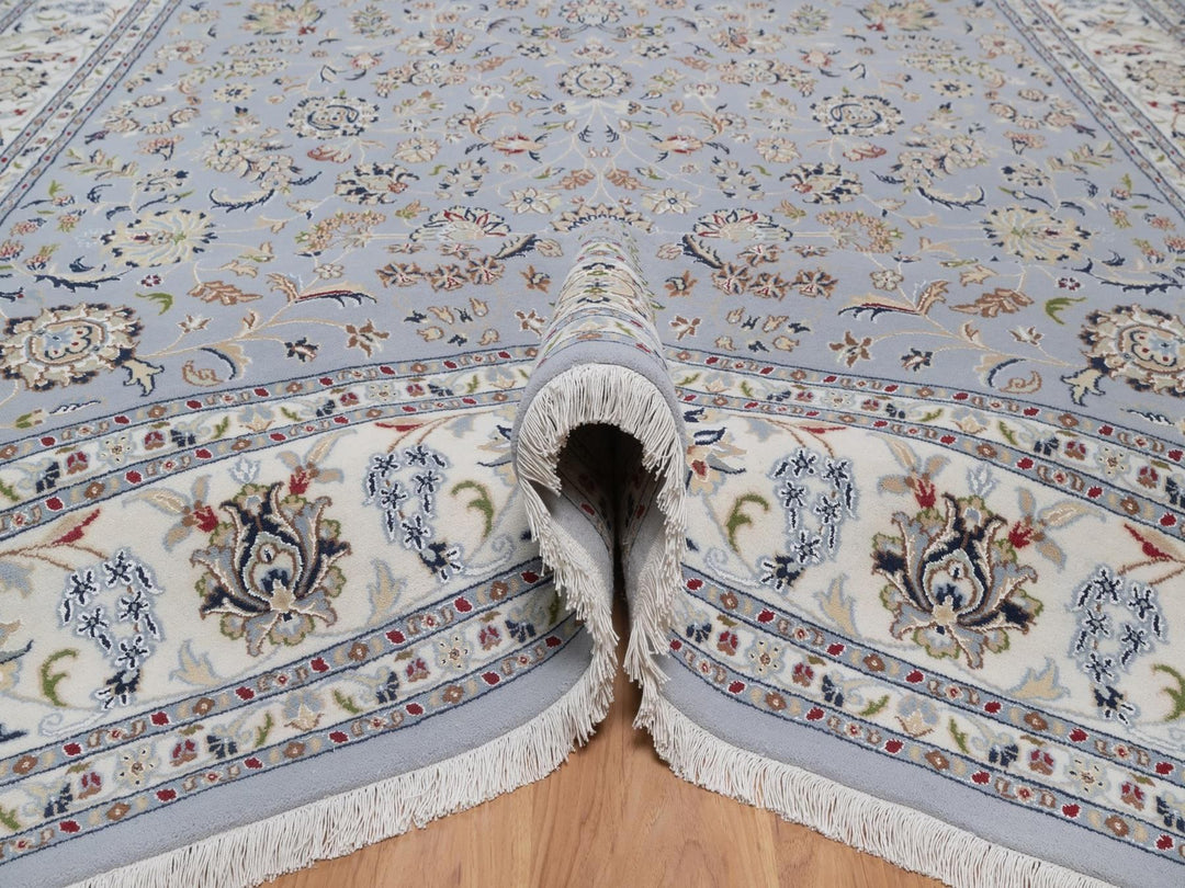 8'9" x 12'2" New Hand Knotted Blue Wool & Silk Rectangle Oriental Rug - MOA10292512